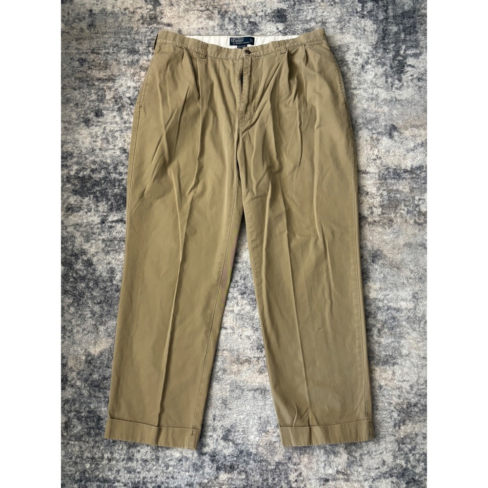 Polo Ralph Lauren Hammond Pant Mens Khaki Cotton Pleated Casual‎ Chinos 36x30